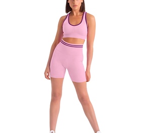 Conjunto Deportivo de Yoga para Mujer, Cintura Alta, Dos Piezas, Bra y Short, Talla Grande, Transpirable, Material de Secado Rápido - Product Image 1