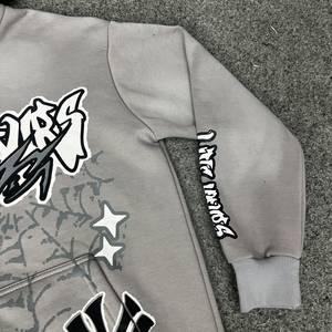เสื้อฮู้ดซิปสีเทา สตรีทแวร์ พิมพ์ลายโลโก้ที่แขนด้านหน้าด้วยเทคนิค DTG เสื้อผู้ชายสไตล์ลำลองสำหรับฤดูใบไม้ร่วง ทรงโอเวอร์ไซส์ ผ้าฝ้ายเฟรนช์เทอร์รี่ 100% - Product Image 6