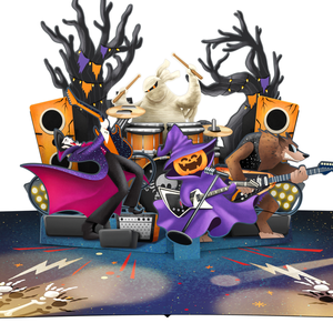 Carte de vœux 3D pop personnalisée sur le thème du rock pour Halloween, en origami fait main, amusante, avec impression numérique et enveloppe, vente en gros - Product Image 3