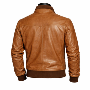 Chaqueta Bomber de Cuero Genuino para Hombre, Cuello Alto, Cierre de Cremallera, Color Sólido, Corte Regular, Estilo Motero, para Otoño - Product Image 2