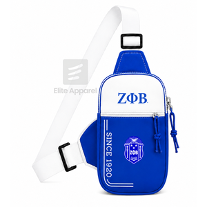 Sac banane personnalisé Zeta Phi Beta Sorority avec logo brodé sur le devant, fermeture éclair bleue et blanche, usage quotidien décontracté pour femme - Product Image 1