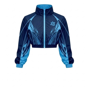 Ensemble veste coupe-vent et short multicolores pour femmes, manches longues, polyester tricoté, logo personnalisé, vêtements de sport pour femmes, ensembles respirants - Product Image 1