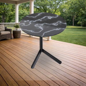 Mesa Auxiliar Redonda Minimalista para Café, Patas de Trípode de Metal Negro, Superficie con Efecto Relámpago, Mueble Moderno y Duradero para Sala de Estar - Product Image 4