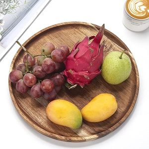 Assiettes à dîner modernes écologiques en bois, assiettes rondes en bois pour servir, plateau pour salade, fruits, gâteaux, apéritifs, plateaux de charcuterie - Product Image 1