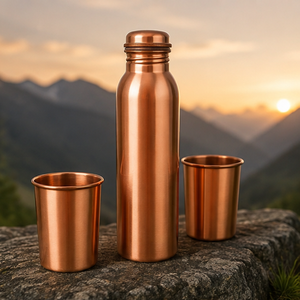 Bouteille en cuivre mat lisse Royal avec verres assortis, vaisselle de voyage portable au design traditionnel - Product Image 4
