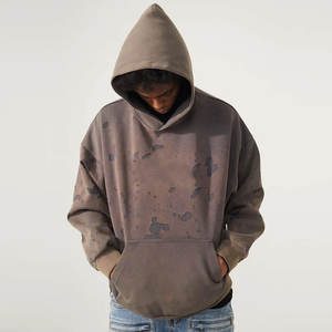 Sweat à capuche décontracté en mélange de coton doux, effet usé et déchiré, pour le quotidien - Product Image 1