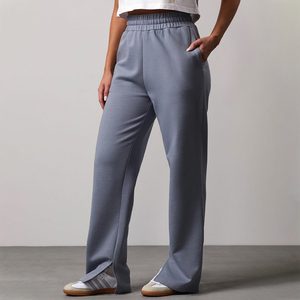 กางเกงวอร์มผ้าเทอร์รี่ฟลีซเนื้อนุ่มสีฟ้าหมอกสำหรับผู้หญิง พิมพ์โลโก้ได้ตามต้องการ 100% ผ้าฝ้าย ทรงขาตรง มีเชือกผูกเอว - Product Image 1