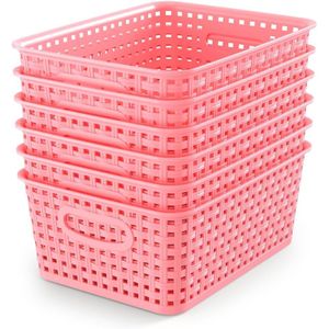Pink -Pack Plastic Small <b>Shelf</b> Storage Weave <b>Baskets</b> Organizing for Cabinets and Pantries - Product Image 1