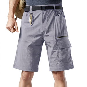 Shorts cargo pour homme, couleur unie, en toile, taille mi-haute, séchage rapide, fermeture éclair, décontractés, style Bermuda, avec plusieurs poches - Product Image 4