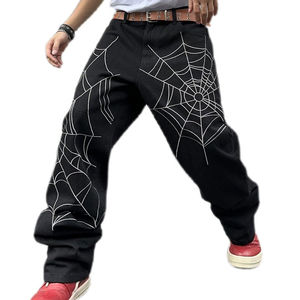 Pantalones Jogger Vaqueros Y2K con Diseño de Telaraña Personalizados para Hombre, Estilo Hip Hop Urbano, Casual, Transpirable, Ecológico, Corte Holgado - Product Image 1