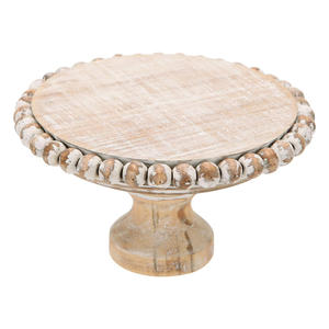 Support de gâteau décoratif en bois de lavage blanc avec perles plateau de piédestal rond en bois naturel pour décor d'affichage de gâteau de maison et de cuisine - Product Image 6