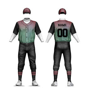 Ensemble uniforme de baseball personnalisé en polyester unisexe de haute qualité avec sublimation intégrale - Maillot bleu marine et vert fluo avec pantalon - Product Image 5