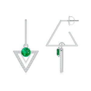 Boucles d'oreilles pendantes géométriques en or massif 14 carats plaqué rhodium avec émeraude naturelle et diamant, bijoux fins de luxe pour femmes, OEM ODM - Product Image 1