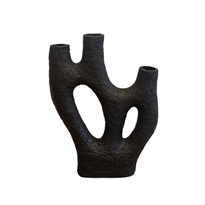 Jarrón de Papel Maché Negro Hecho a Mano, Urna con Diseño de Rama de Árbol Primitiva, Maceta con Triple Abertura, Decoración Wabi Sabi para el Hogar - Product Image 1