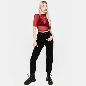 Wholesale Women's Fashion Wear 100% Polyester Mesh <b>Tops</b> Women Shorts Sleeves <b>Mock</b> <b>Neck</b> Cropped Slim Fit Mesh T Shirts - Product Image 5