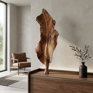 Leaf Godhong Lurik Handcrafted <b>Wooden</b> Leaf Wall Sculpture <b>Rustic</b> Botanical Decorative Carving Home Decor Accent Plaque Display - Product Image 5