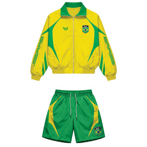 Chaqueta Cortavientos y Pantalones Cortos Estilo Brasileño Y2K, Traje Deportivo de Nailon Amarillo Verde, Sublimación, Ligero, Sudadera con Capucha para Verano - Product Image 4