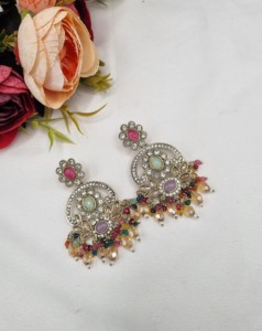 Wholesale Designer Antique <b>Gold</b> Plated Oval Cut Stone and Bead <b>Dangle</b> <b>Earrings</b> Party Wear & Fashion Jewelry For Women Collection - Product Image 1