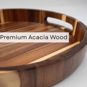Plateau de service rond en bois d'acacia ALTAMASH CRAFT A/C 520 avec poignées latérales, design floral et fruité moderne pour la cuisine et la table à manger - Product Image 3