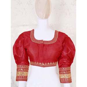 DISEÑADOR MILAN SECUENCIA DE SEDA ZARI CON BORDADO TRABAJO LISTO PARA LLEVAR BLUSA ROJA - Product Image 1