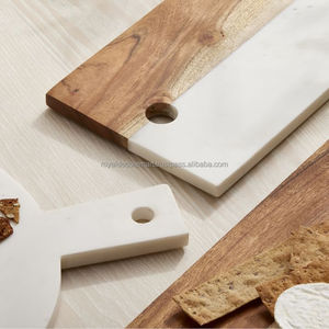 Tabla de cortar de mármol blanco con madera de acacia, tabla de cortar de mármol para utensilios de cocina para el hogar de Royal Decore Mart - Product Image 2