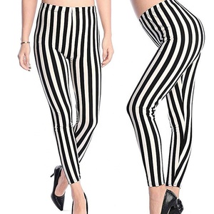 High Waist Striped Knitted Leggings Ankle-Length Stretchy Women's <b>Tight</b> Fit All Seasons Wear - Product Image 1