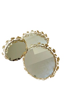 Gold Plated Rectangular <b>Mirrored</b> Storage <b>Trays</b> With Ginkgo Leaf Design Stackable Modern Luxury Table Decor - Product Image 2