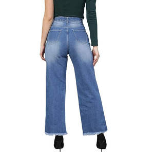 Pantalons en jean pour femmes de haute qualité, couleur bleue, style décontracté, pour tous les jours, jeans à jambes larges élégants pour femmes - Product Image 2