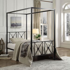 Modern Traditional Twin Platform <b>Bed</b> <b>Canopy</b> 1pc Black Finish Metal <b>Frame</b> - Product Image 5