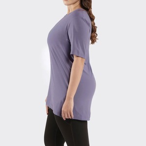 Oversized Plus Size Women's Solid Colour Short Sleeve O-Neck Knitted T-Shirt Casual Loose Fit <b>Top</b> Regular Length Purple - Product Image 4