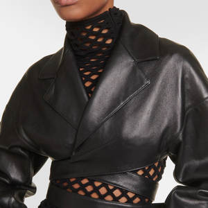 Vestes en cuir pour femmes à étiquette privée personnalisée, avec 2 poches latérales personnalisées, vestes en cuir courtes pour femmes - Product Image 4