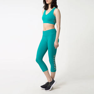Women's Teal U-Neck <b>Racerback</b> Sports <b>Bra</b> High Support Mesh Side Hollow Yoga Fitness Top Front Logo Quick Dry Seamless Breathable - Product Image 2