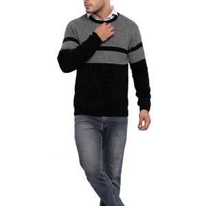 Pull en maille respirant pour homme, noir et gris, en laine/acrylique, manches longues, pour l'hiver - Product Image 4
