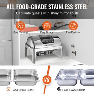 9 Qt Roll Top Stainless Steel Chafing Dish <b>Buffet</b> Set Half Size Pans Rectangle Catering Warmer <b>Server</b> for Vis - Product Image 3