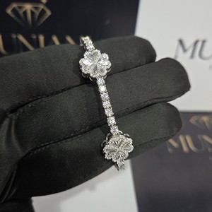 Moissanite <b>Iced</b> <b>Out</b> Clover Bracelet | 925 Sterling Silver | 10K Gold Plated | Women's Hip Hop Luxury | Wholesale OEM Supplier - Product Image 3