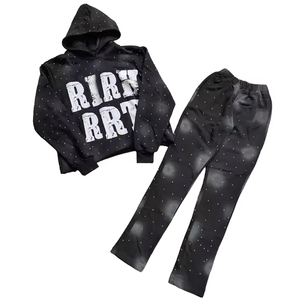 Premium 100% Cotton Acid Wash Tracksuit Two Piece Sweatsuit Custom Hoodie Jogger Set Vintage Streetwear Bulk Supply - Product Image 1