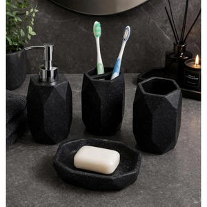 Juego de Baño Minimalista de Resina Negra de 4 Piezas, Portacepillos de Dientes, Jabonera con Forma Personalizada, Fácil de Limpiar - Product Image 3