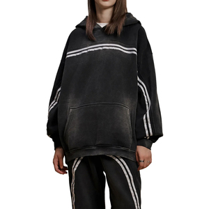Sweat à capuche d'hiver oversize en molleton de coton, coupe carrée, avec poche, design minimaliste, ourlet côtelé, coupe décontractée, style urbain - Product Image 5