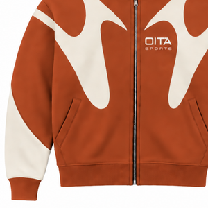 Rust <b>Orange</b> Contrast Panel Zip Up Hoodie Men Streetwear Full Zipper Long Sleeve Casual <b>Fleece</b> Hooded Sweatshirt With Pockets - Product Image 6