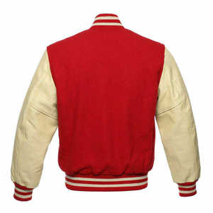 Veste universitaire rouge et crème pour homme avec fermeture boutonnée, coupe classique, style preppy, vêtement d'automne - Product Image 2