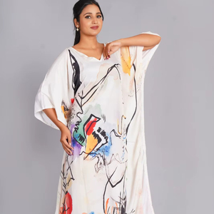 High Quality Women's Luxury <b>Kaftan</b> Satin Fabric Floral Printed Pure Cotton Summer <b>Beach</b> Cover up for Gift Great Price - Product Image 1