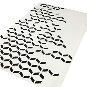 Modern Minimalist Black <b>White</b> Geometric Chevron Pattern Low Pile Cotton Dhurrie Area <b>Rug</b> - Product Image 5