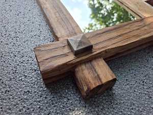 Rustic Reclaimed Solid Wood Wall <b>Mirror</b> Rough Bark Textured Beam Frame Metal Stud Corner Accent Bathroom Vanity Decor Artwork HD - Product Image 6