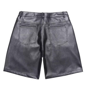 Pantalones Cortos Bermuda de Cuero Sintético PU para Hombre, Cintura Alta, con Bolsillos, Cierre de Botones, Estilo Motociclista, Color Sólido, Tejido de Tela - Product Image 5