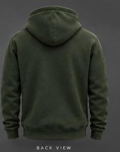 Sweat-shirt à capuche vert foncé pour homme, coupe classique, logo sur le devant, poche, coton molletonné 320g, tricoté, vêtement d'hiver décontracté - Product Image 4
