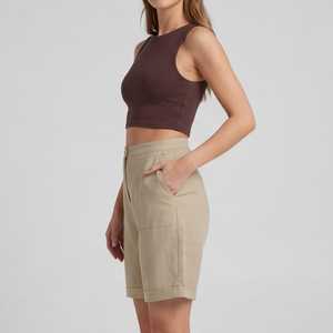 Shorts de Cintura Media para Mujer, Color Sólido, Estilo Casual, Transpirables, Ecológicos, de Secado Rápido, Algodón y Elastano, Cintura Elástica, Corte Regular - Product Image 6