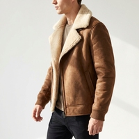 Blouson Bomber Homme Hiver en Cuir Véritable Col Rabattu Doublure Fausse Fourrure Vintage Uni Chaud Décontracté Vêtement d'extérieur OEM ODM