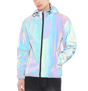 Men's Hooded Windbreaker <b>Jacket</b> Gradient Color Pu Coated Zipper Closure Casual Spring Wear - Product Image 3