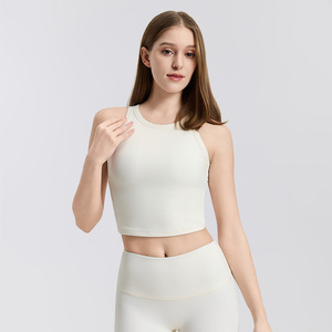 Ensemble de yoga 1 pièce pour femme, rose clair, col rond, bretelles convertibles, crop top taille mi-haute, extensible, sans couture sur le devant, respirant - Product Image 3