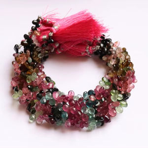 Perles facettées en tourmaline naturelle de qualité supérieure, forme poire, 8 pouces, taille 6x4-5x7MM, perles de pierres précieuses multi-tourmalines de haute qualité - Product Image 1